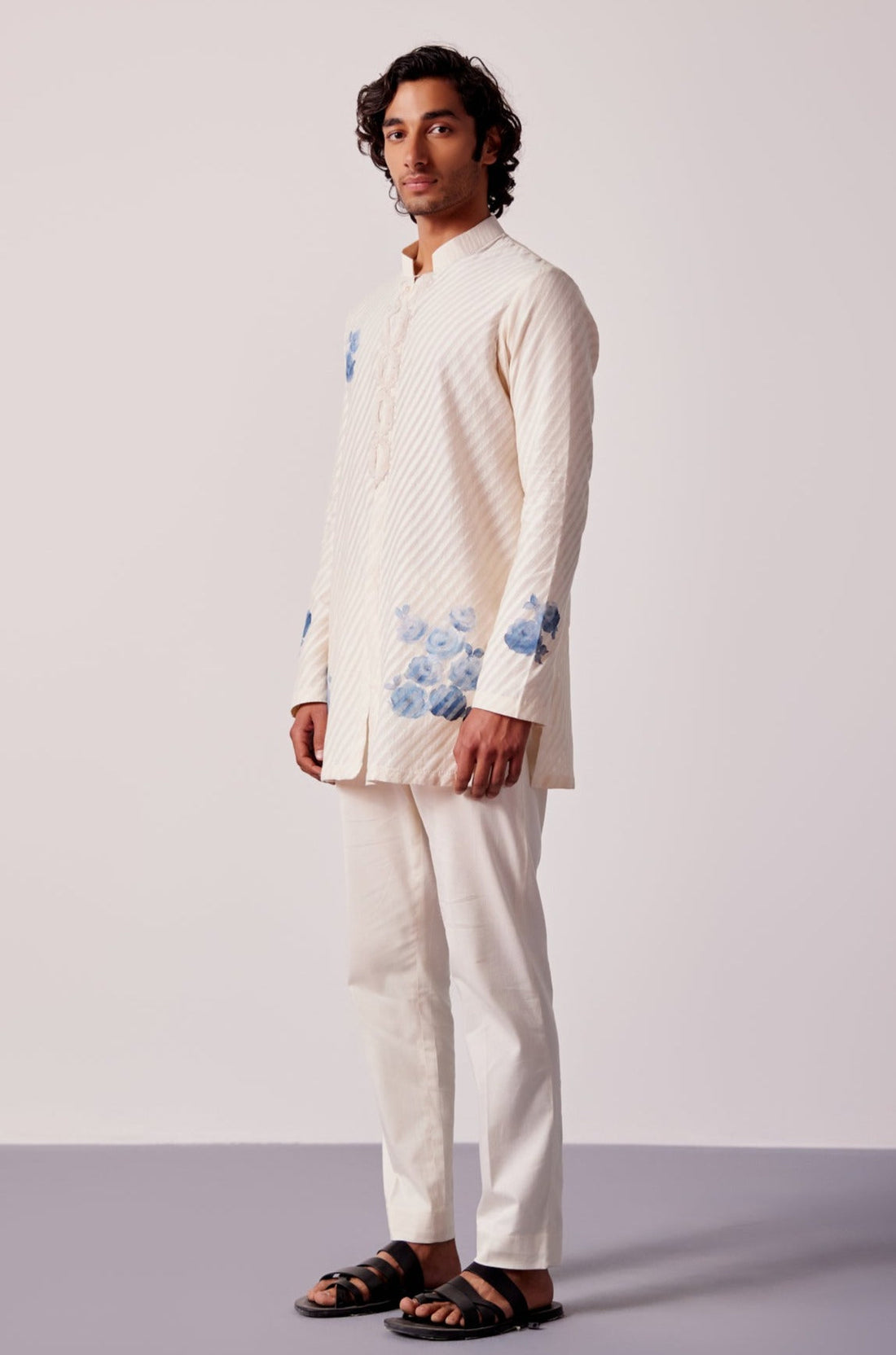 Ivory and Blue Kurta Set