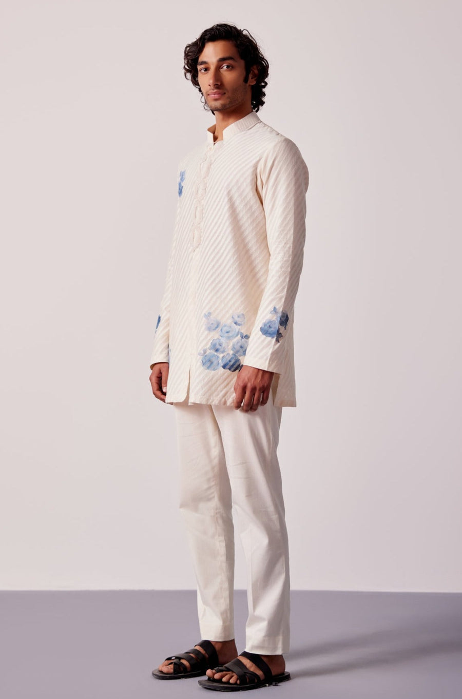 Ivory and Blue Kurta Set