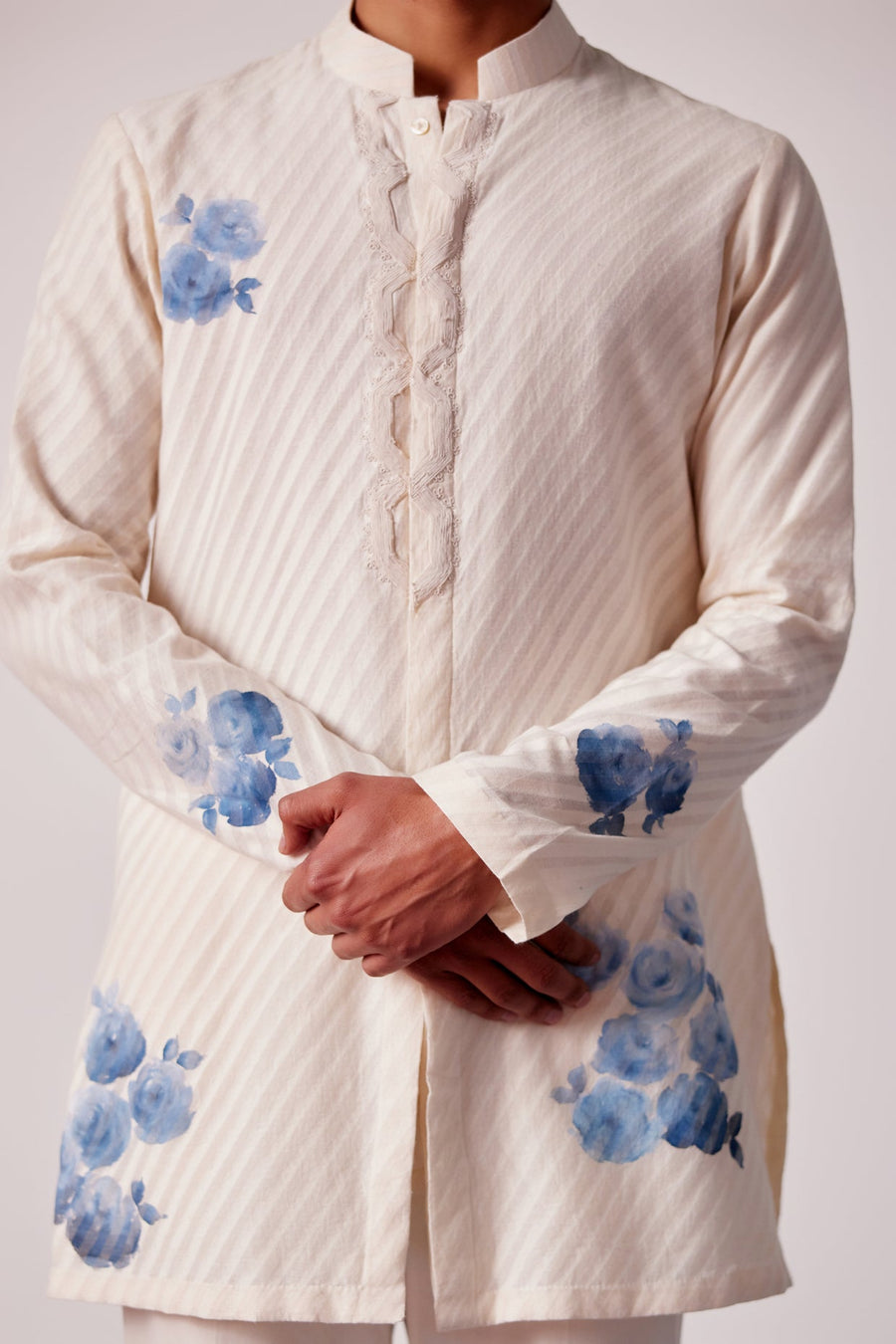 Ivory and Blue Kurta Set