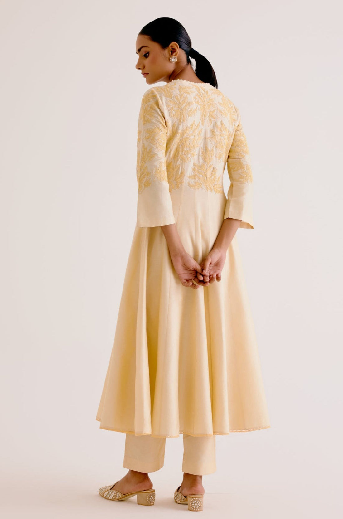 Lemon Yellow Cotton Silk Anarkali Set