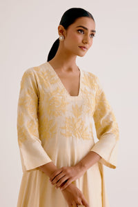 Lemon Yellow Cotton Silk Anarkali Set