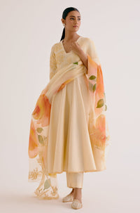 Lemon Yellow Cotton Silk Anarkali Set