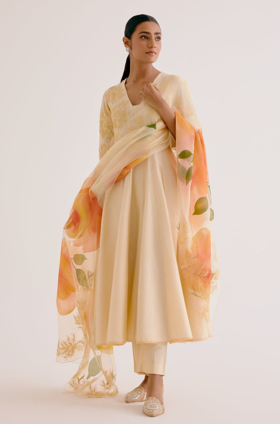 Lemon Yellow Cotton Silk Anarkali Set