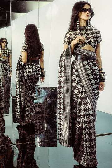 Duo Pattern Houndstooth Saree