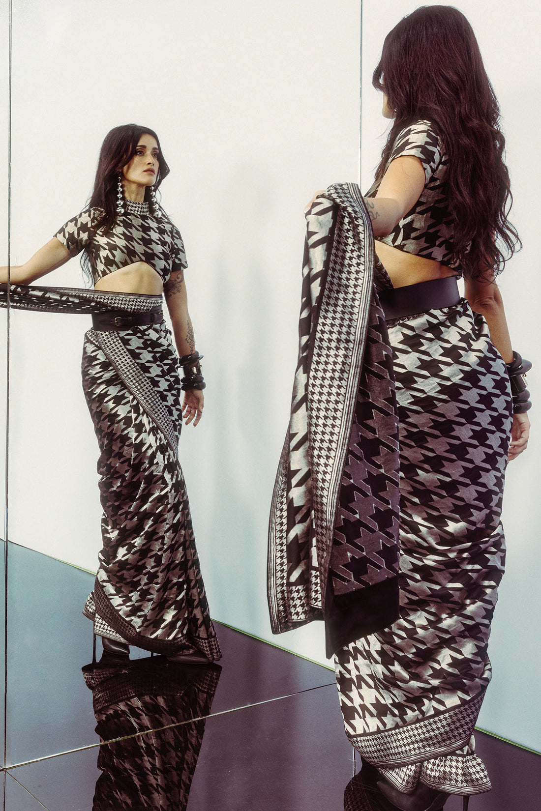 Duo Pattern Houndstooth Saree