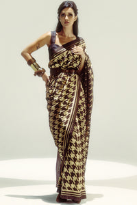 Open Border Espresso Houndstooth Saree