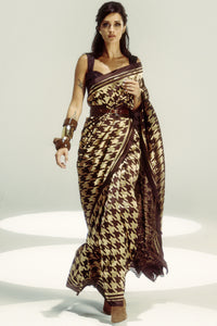 Open Border Espresso Houndstooth Saree