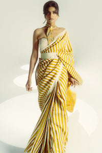 Closed Border Ochre Vanilla Stripe Saree