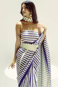 Closed Border Navy Nautical Stripe Saree