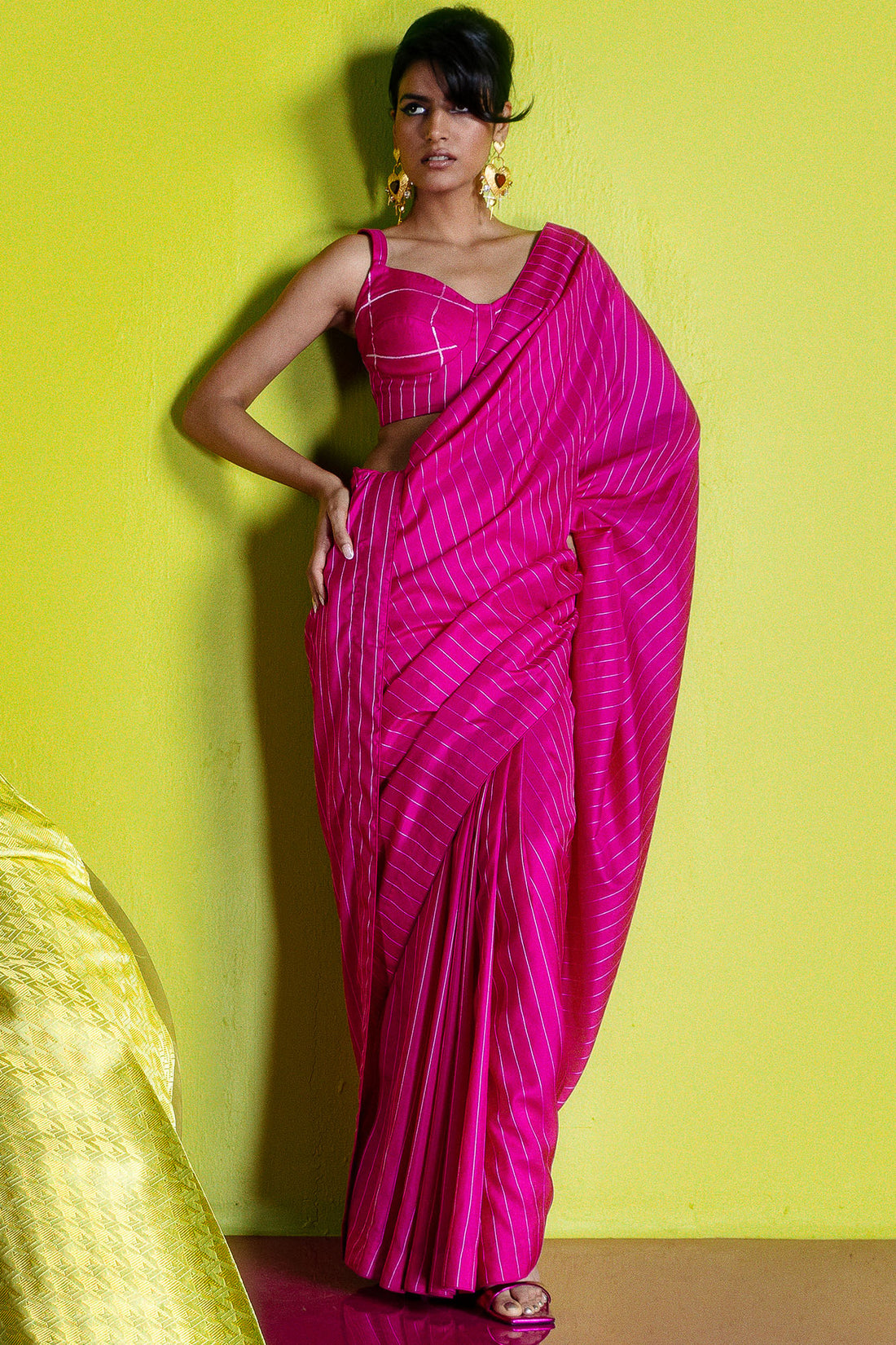 Pink Pinstripe Saree