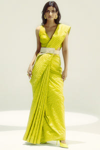 Lime Pinstripe Saree