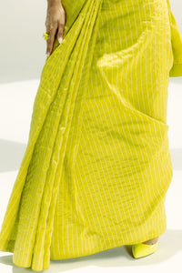 Lime Pinstripe Saree