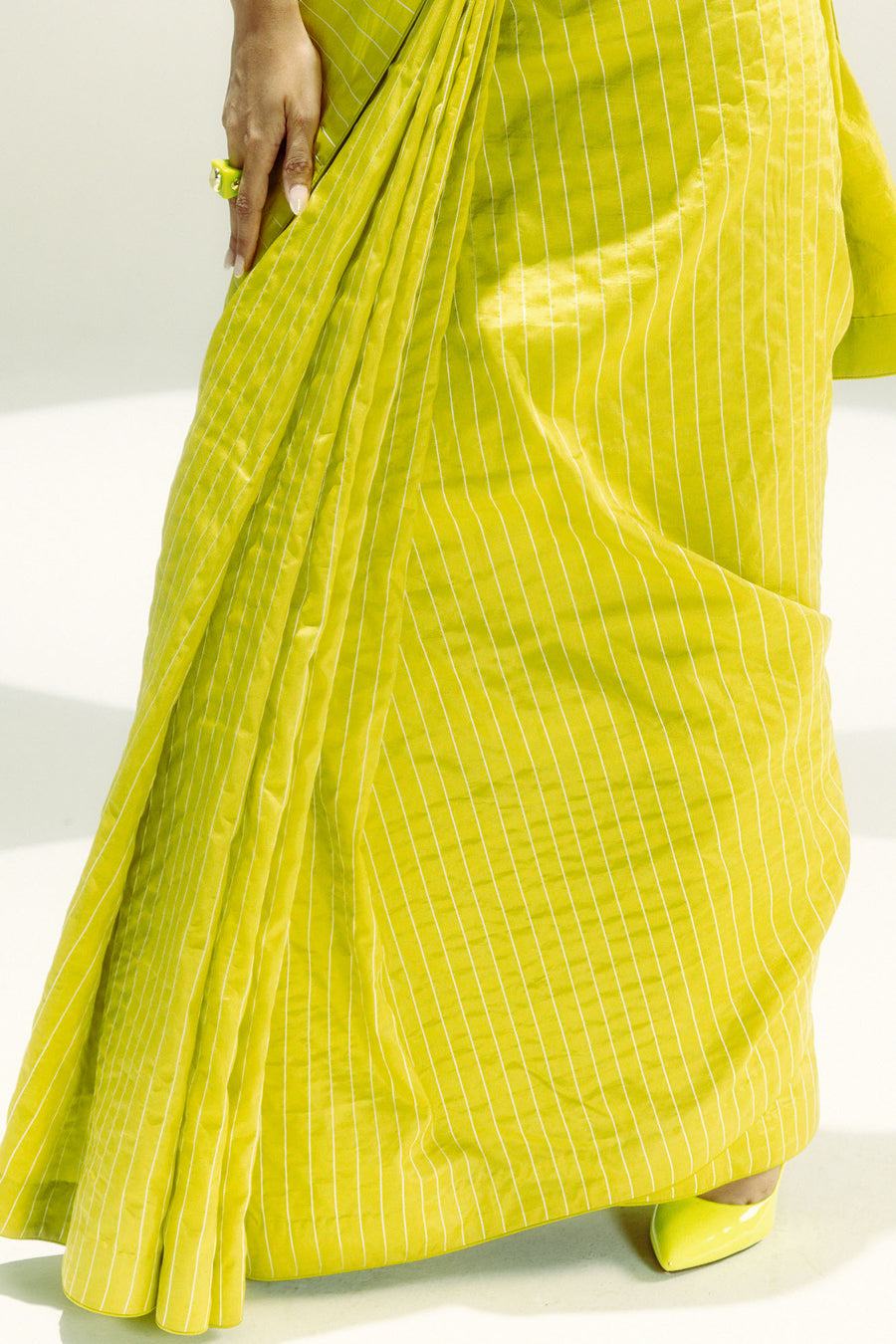 Lime Pinstripe Saree