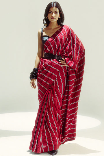 Gucci Red Pencil Stripe Saree
