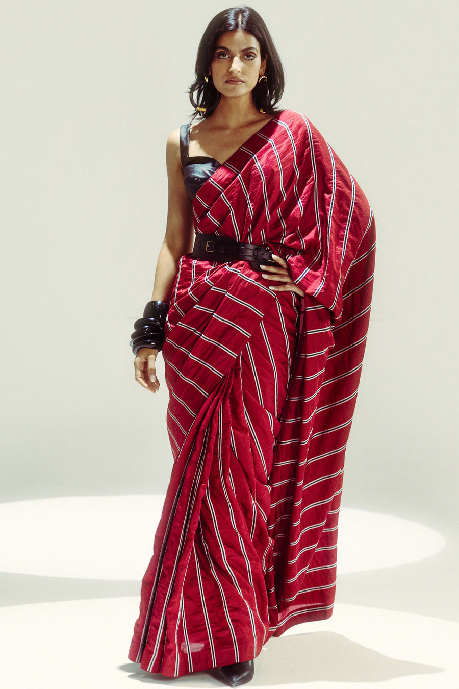 Gucci Red Pencil Stripe Saree