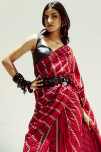 Gucci Red Pencil Stripe Saree