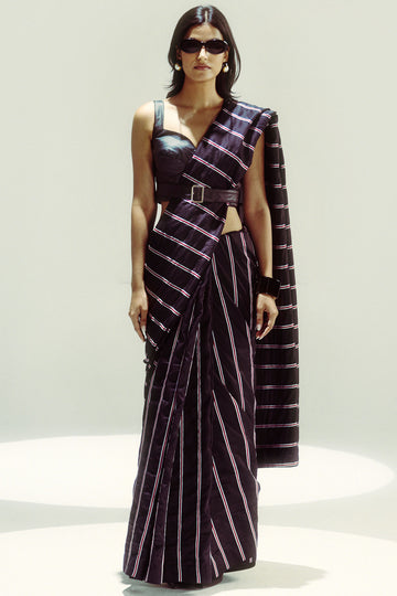 Black Pencil Stripe Saree