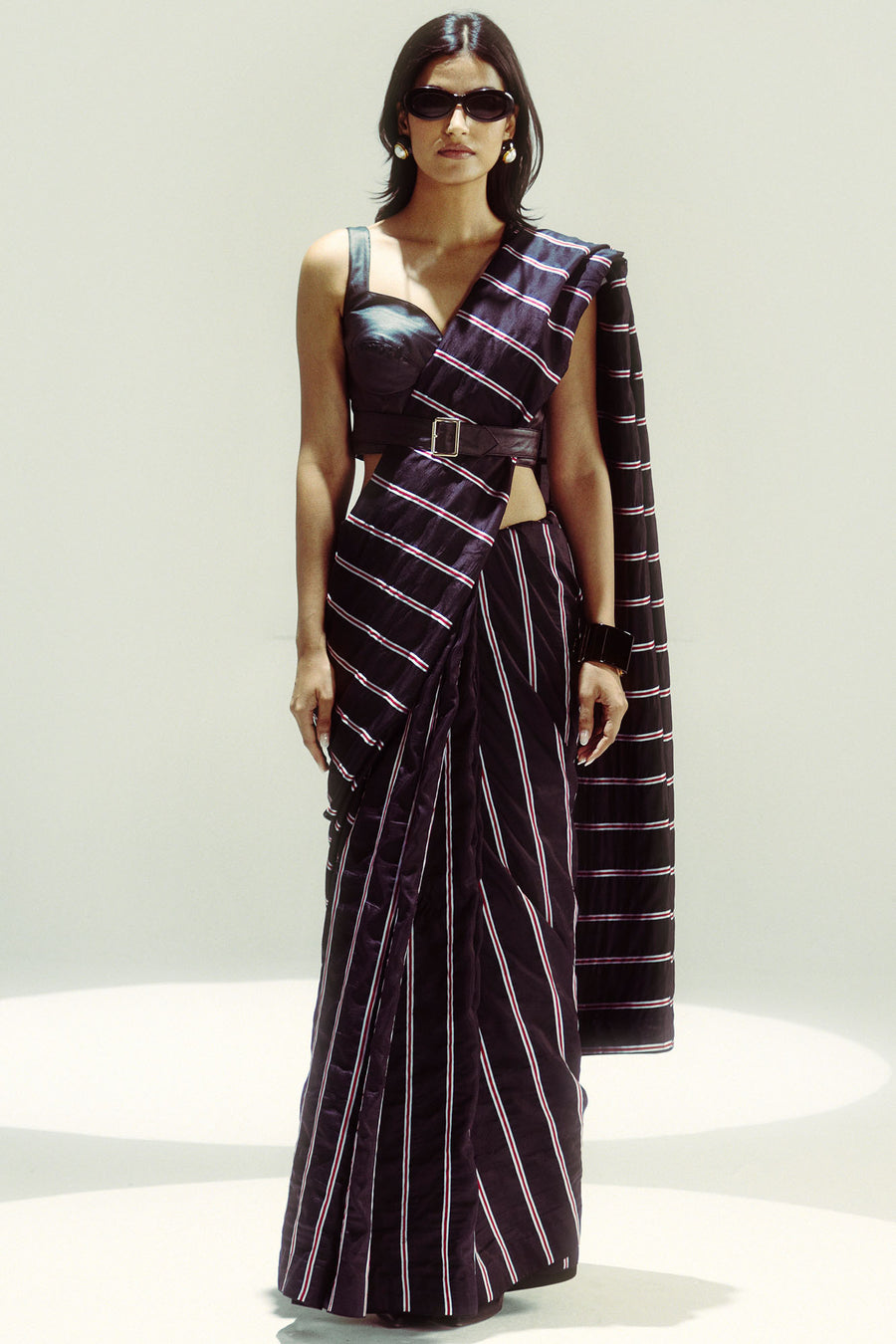 Black Pencil Stripe Saree