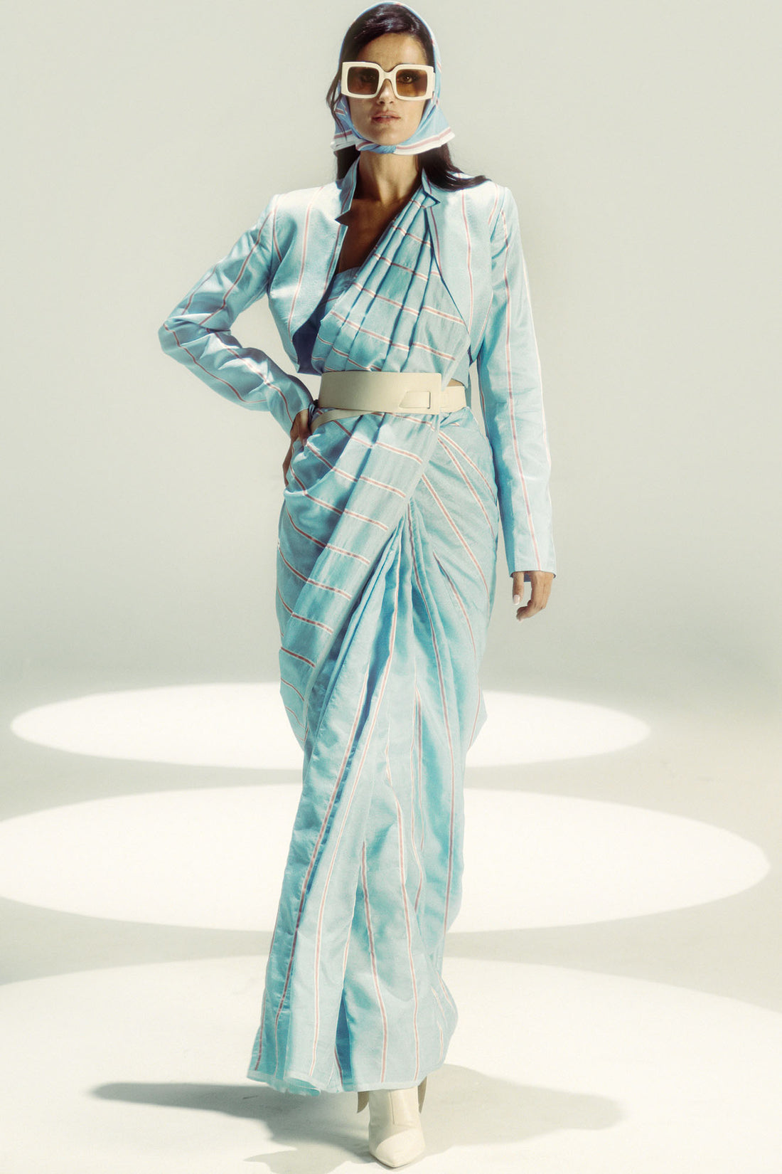 Powder Blue Pencil Stripe Saree