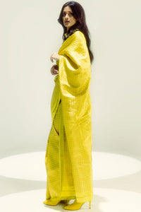 Yellow Small Houndstooth Zari Saree