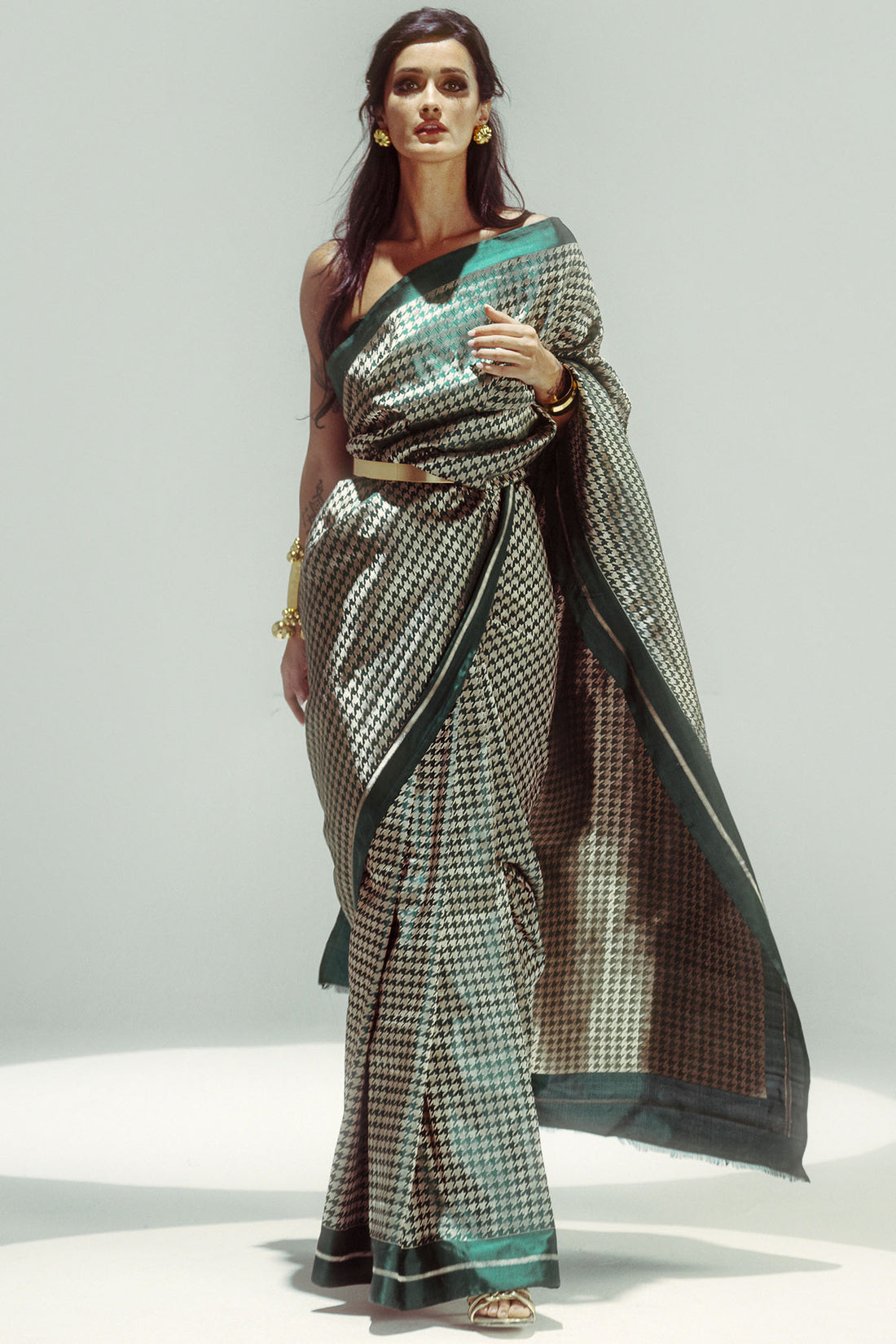 Emerald Small Houndstooth Zari Saree
