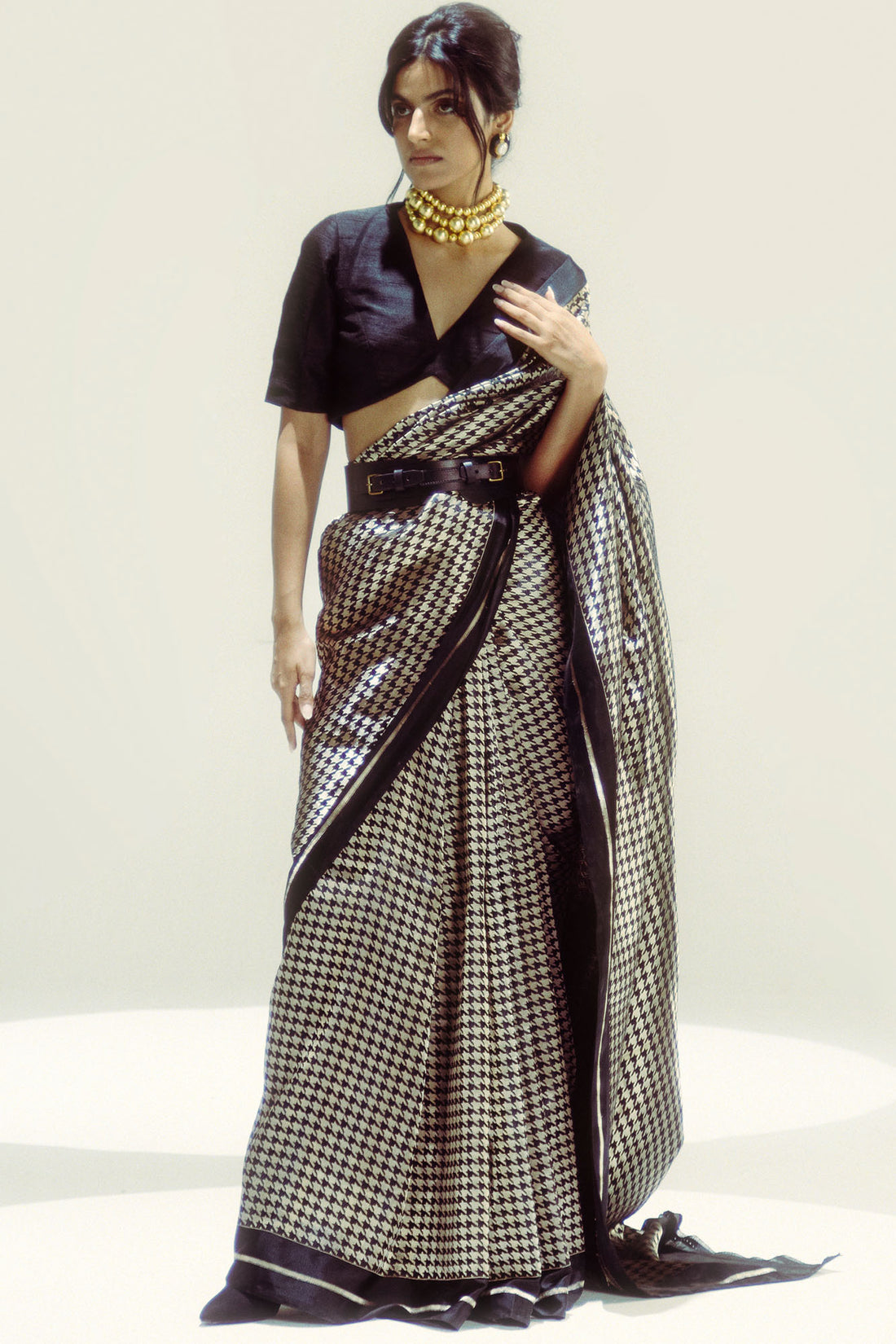 Black Small Houndstooth Zari Saree