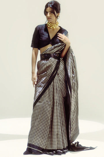 Black Small Houndstooth Zari Saree