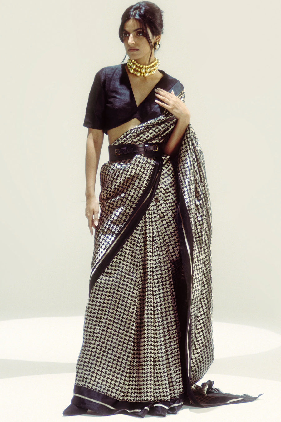 Black Small Houndstooth Zari Saree