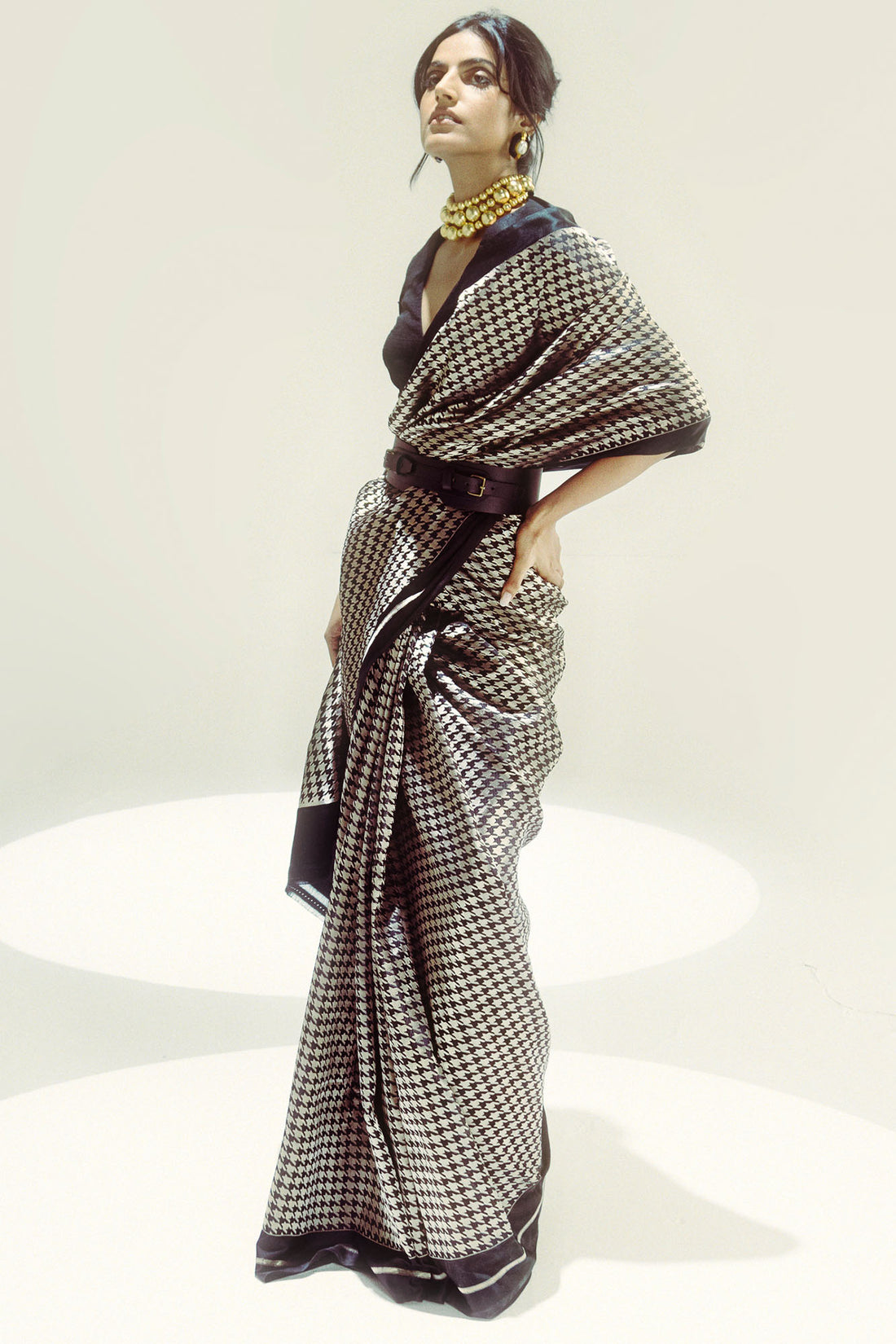 Black Small Houndstooth Zari Saree
