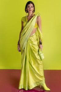 Lime Resham Houndstooth Saree