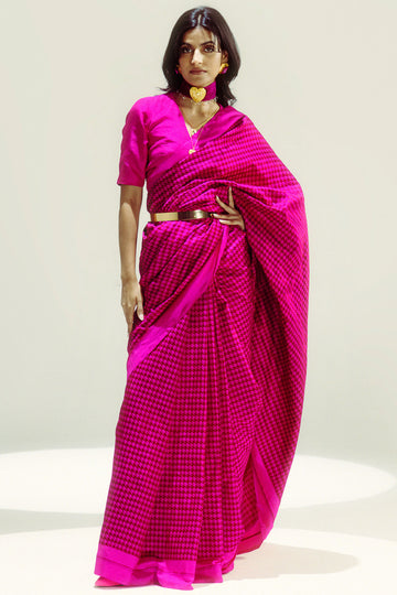 Pink Resham Houndstooth Saree