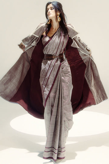 Espresso Glen Plaid Saree