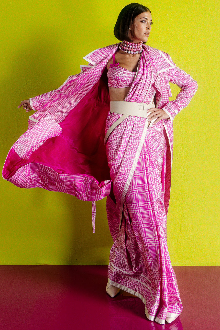 Pink Glen Plaid Saree