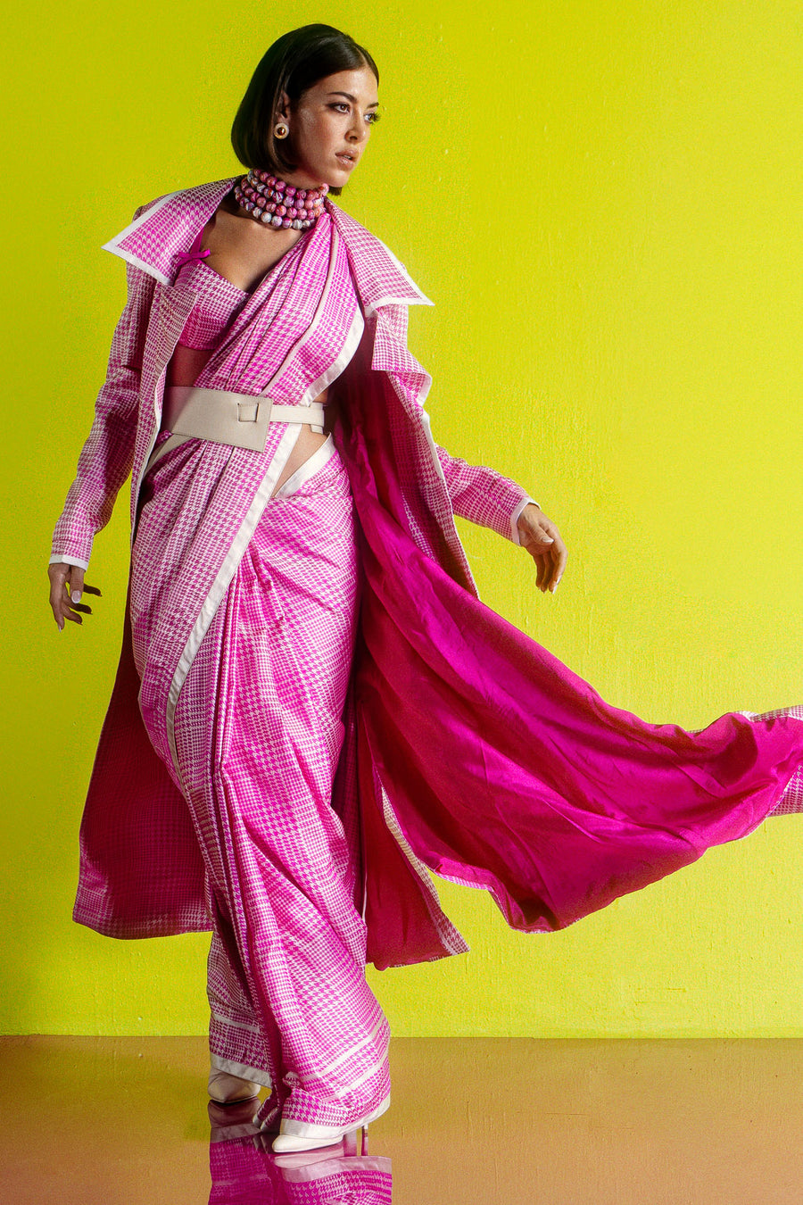 Pink Glen Plaid Saree