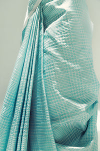 Powder Blue Glen Plaid Saree