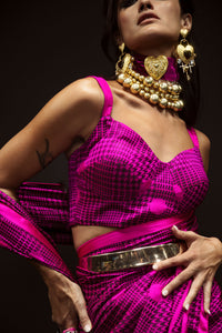 Pink Polka Glen Plaid Saree