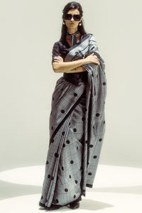 Black Polka Glen Plaid Saree