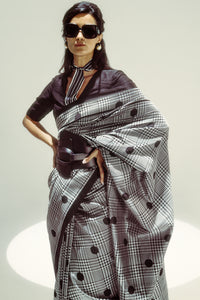Black Polka Glen Plaid Saree
