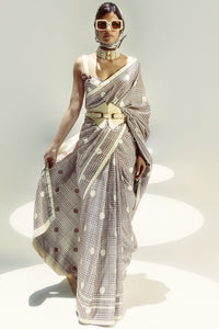 Vanilla Polka Glen Plaid Saree