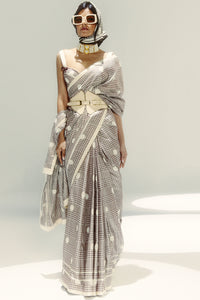 Vanilla Polka Glen Plaid Saree