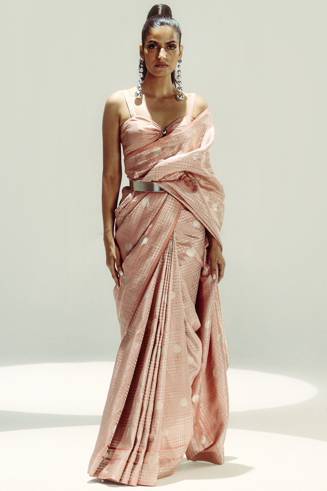 Old Rose Polka Glen Plaid Saree