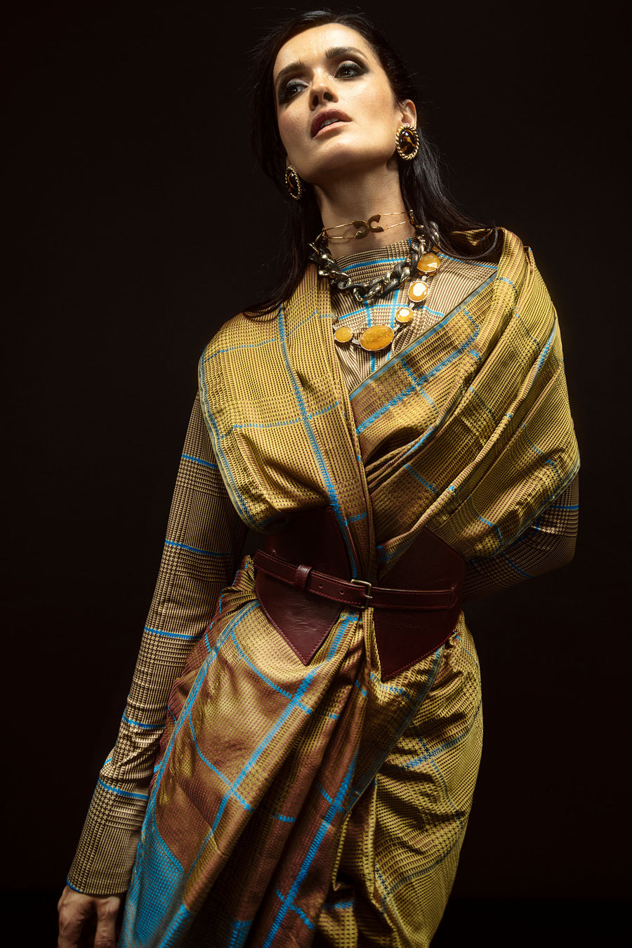 Ochre Big Check Saree