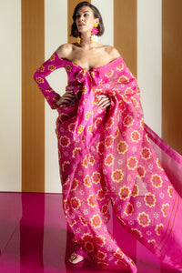 Retro Florals Pink Saree