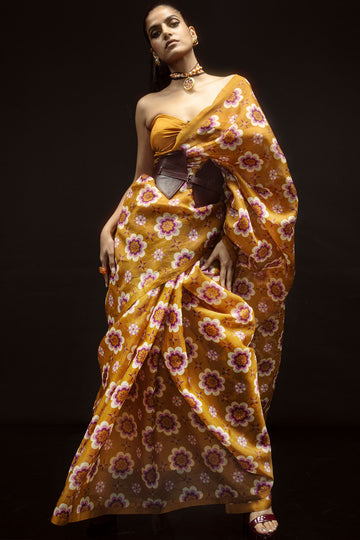 Retro Florals Ochre Saree