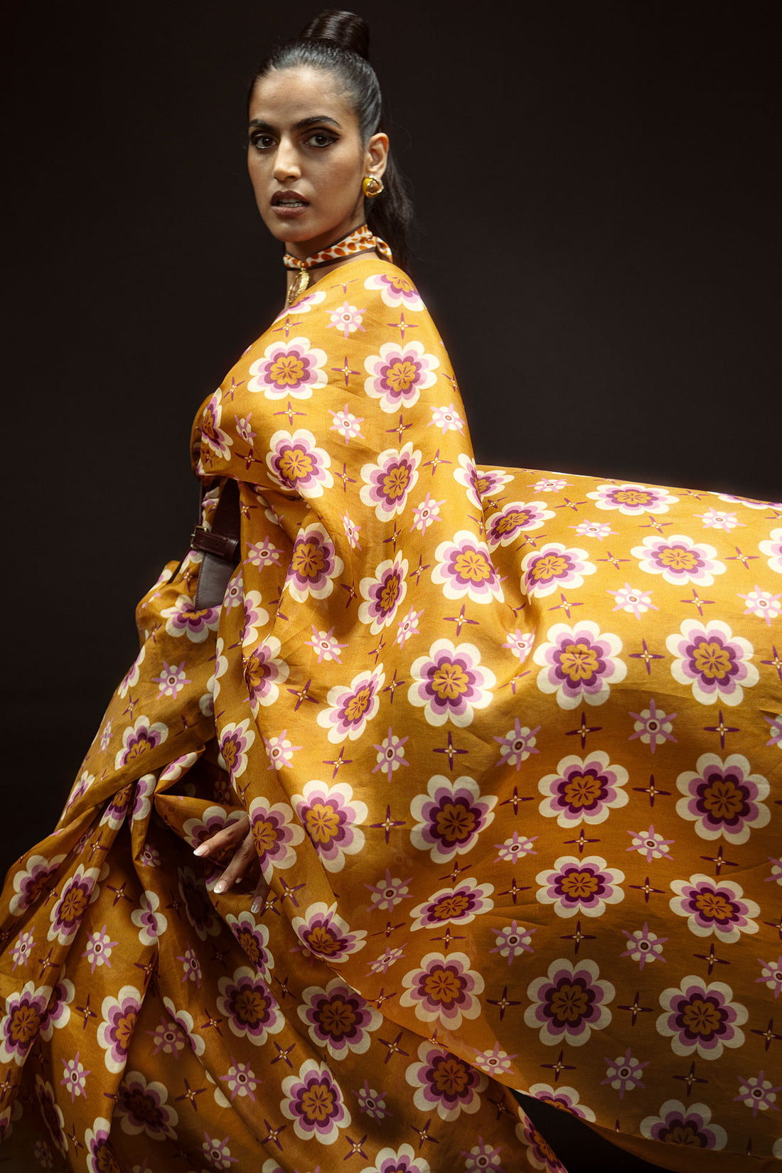 Retro Florals Ochre Saree