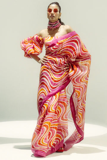 Groovy Waves Pink Saree