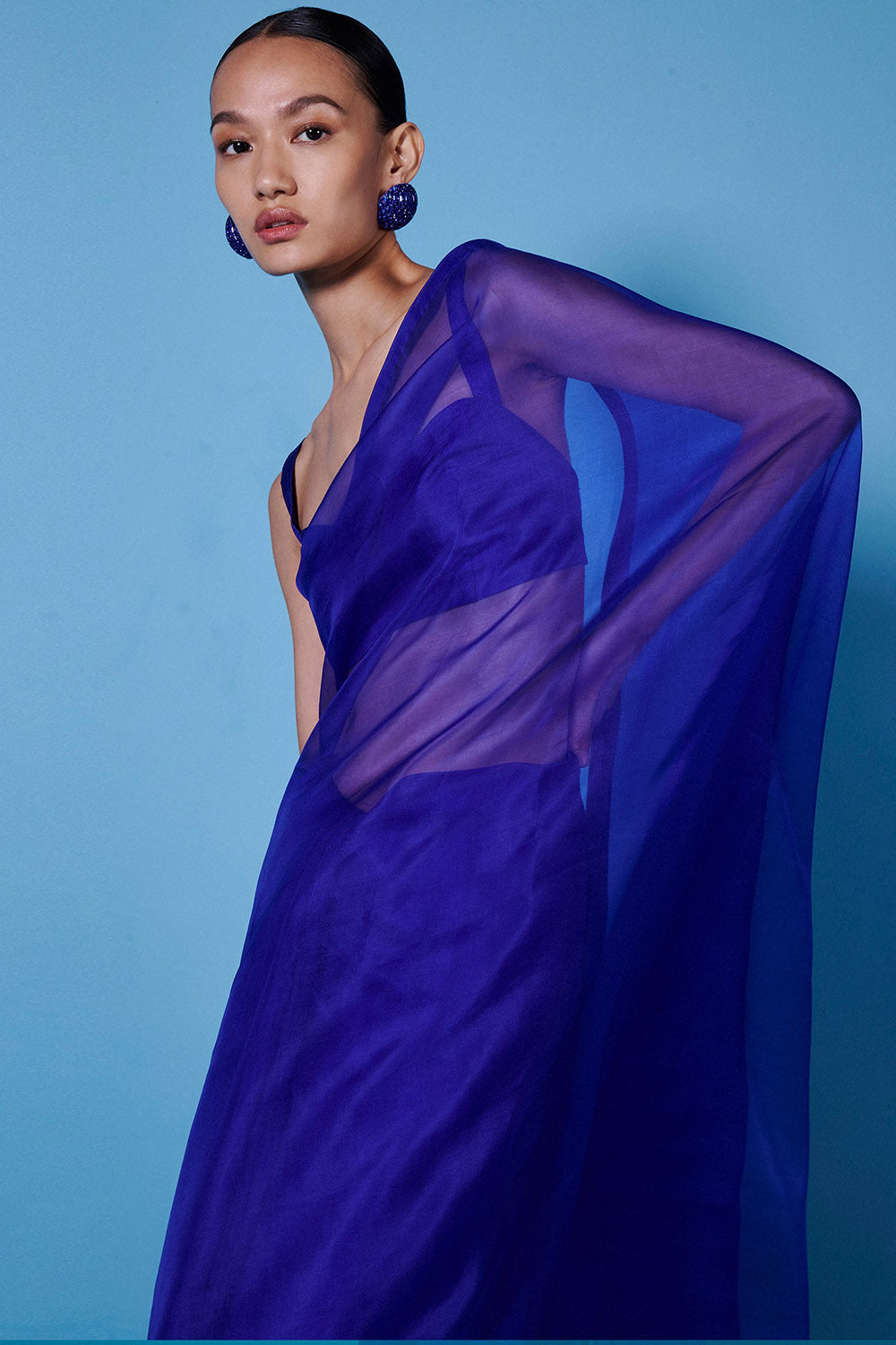 Midnight Blue Organza Saree Set