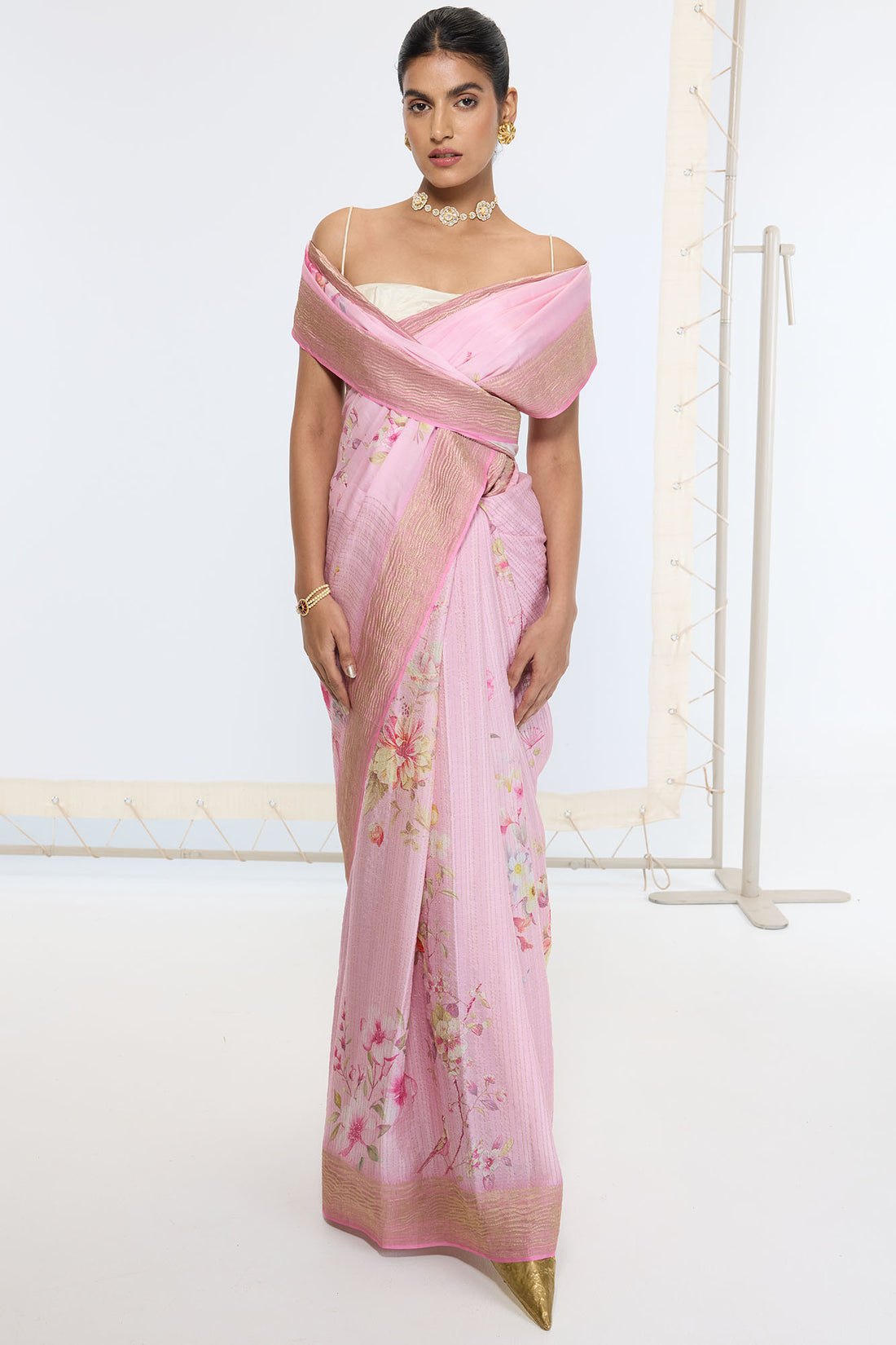 Handwoven Candy Pink Printed Saree
