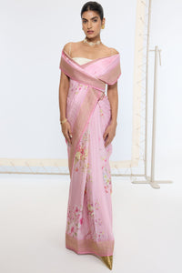 Handwoven Candy Pink Printed Saree