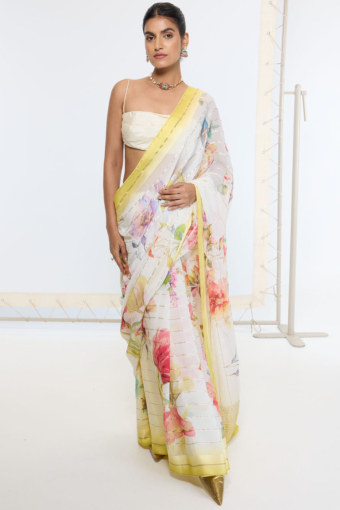 Handwoven Vanilla Cream Printed Saree